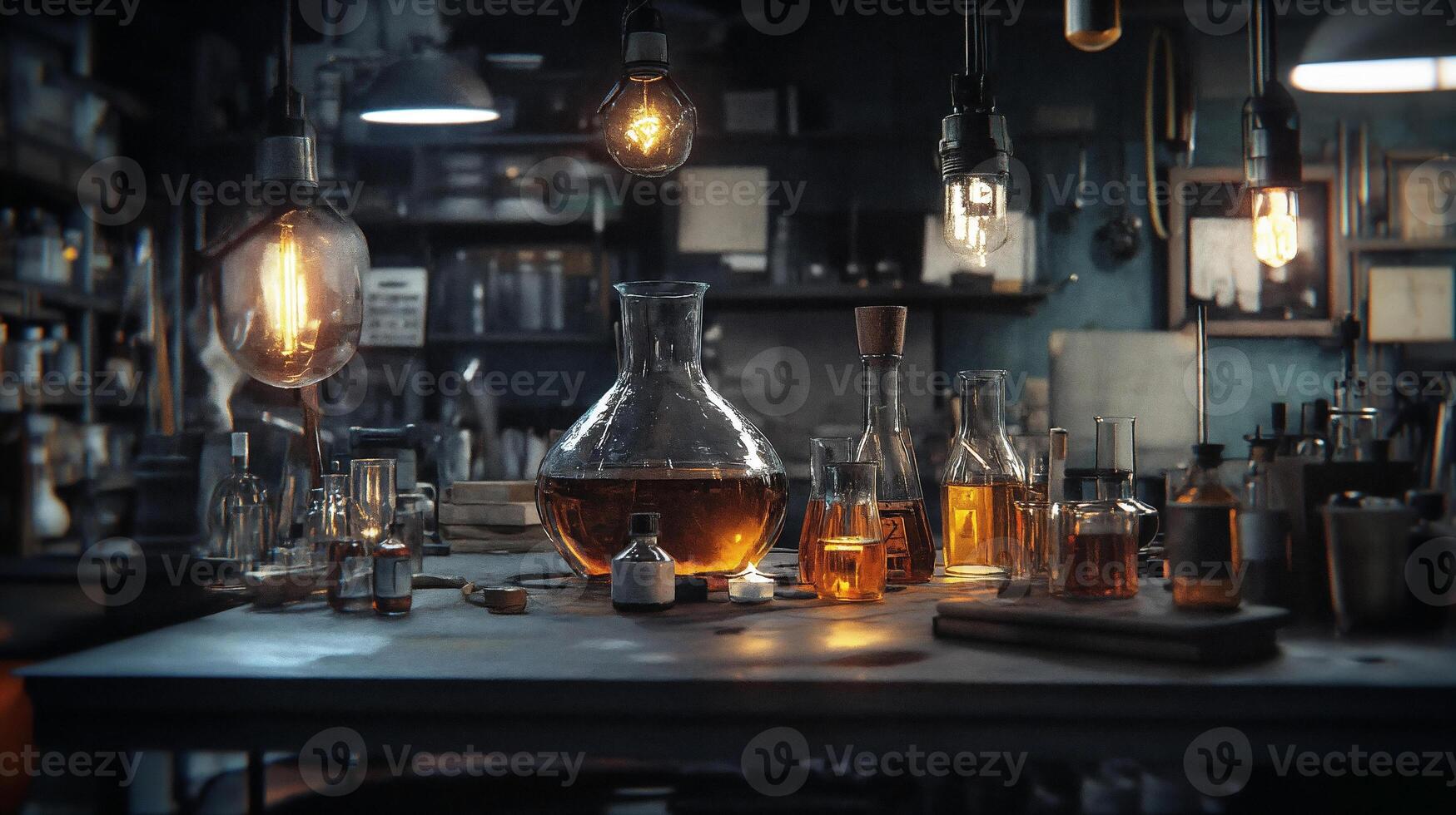 Exploration of dark academia in a vintage apothecary setting filled with intriguing glassware photo