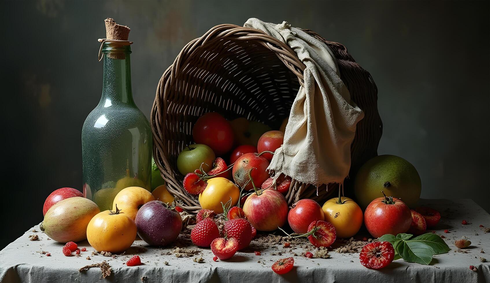 Decaying fruit and ruined objects photo