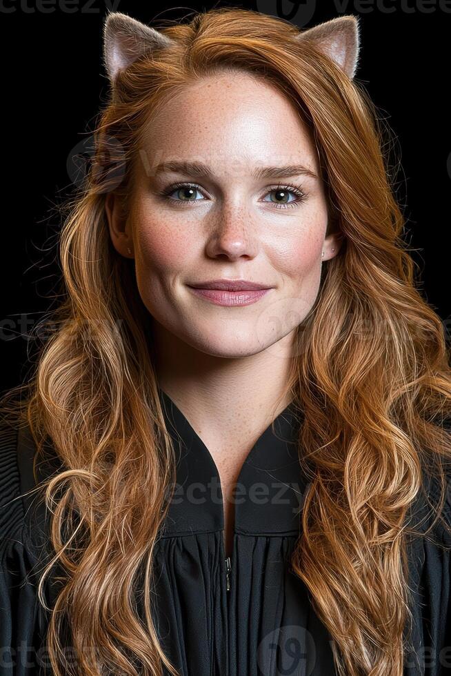 Woman with cat ears in a black robe photo