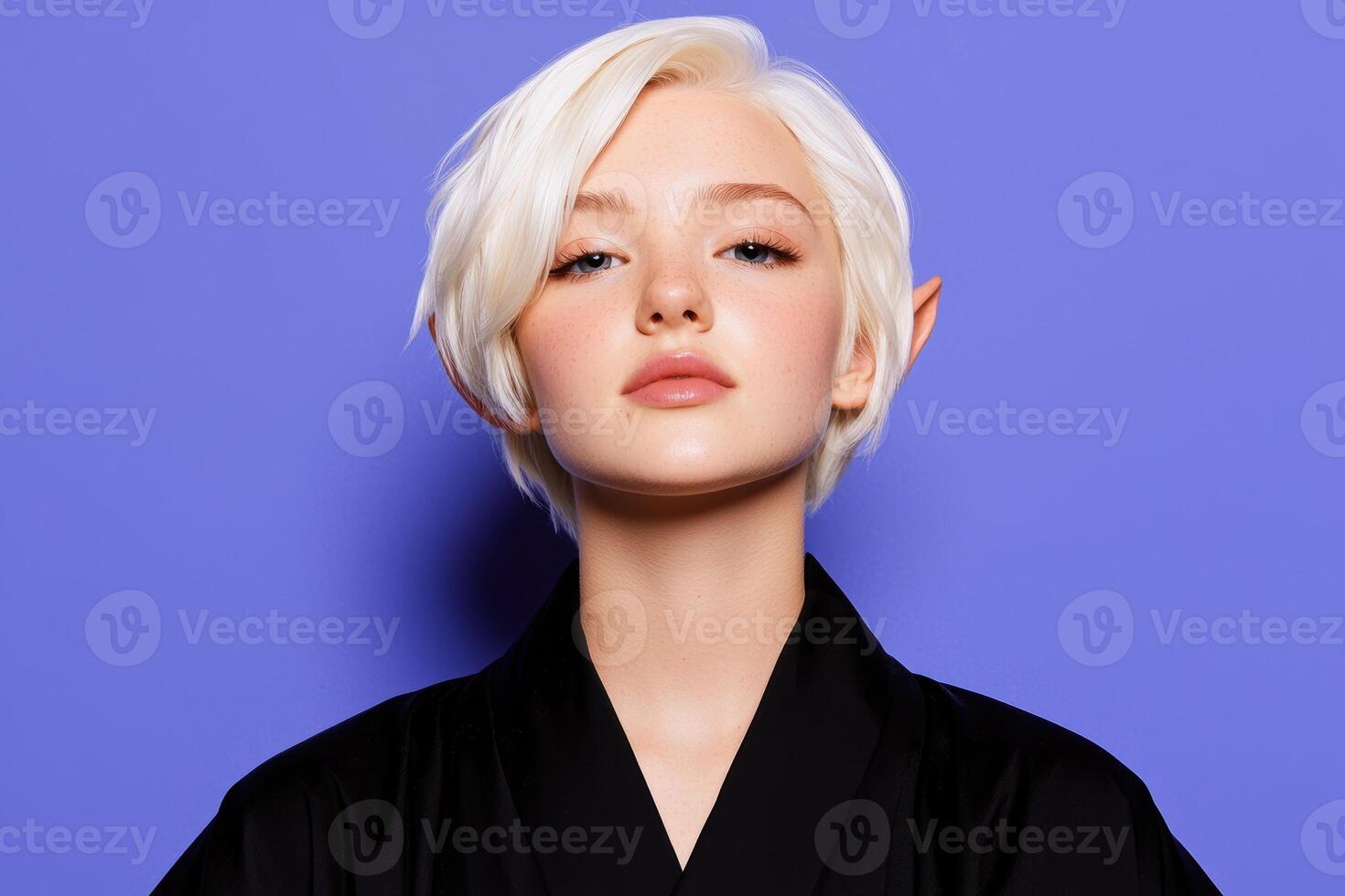 Portrait of a young woman with short blonde hair and elf ears photo