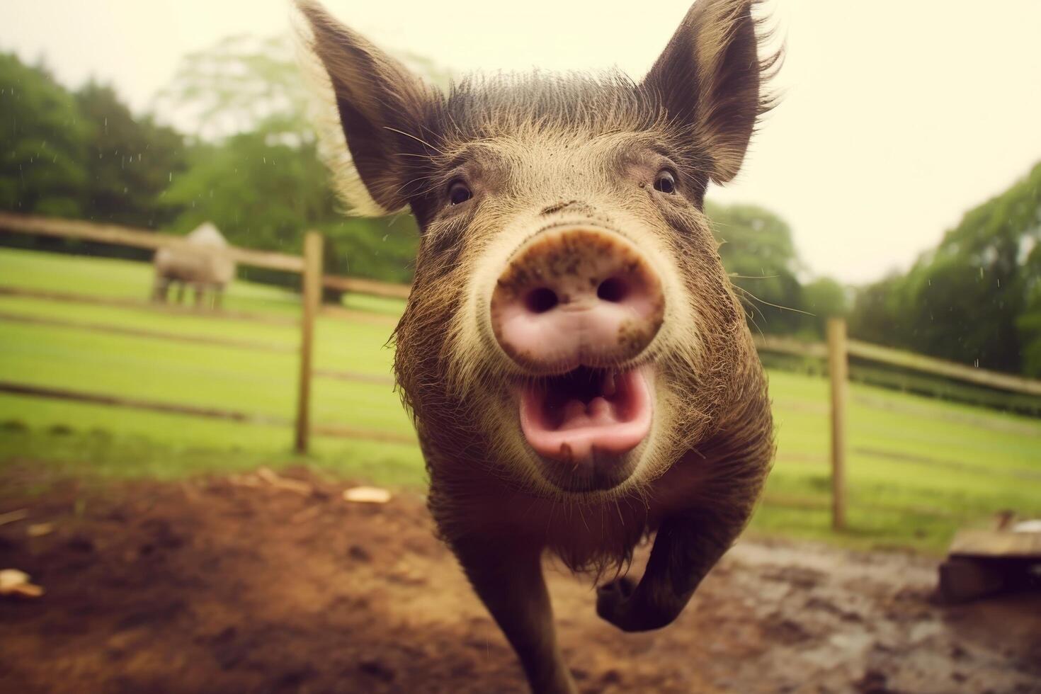 Curious pig on a farm photo