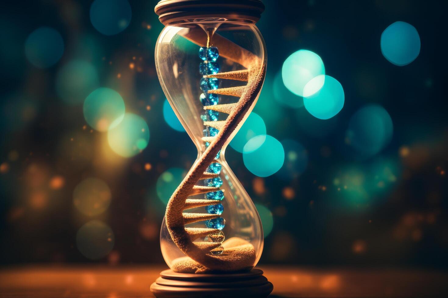 hourglass with dna helix inside photo