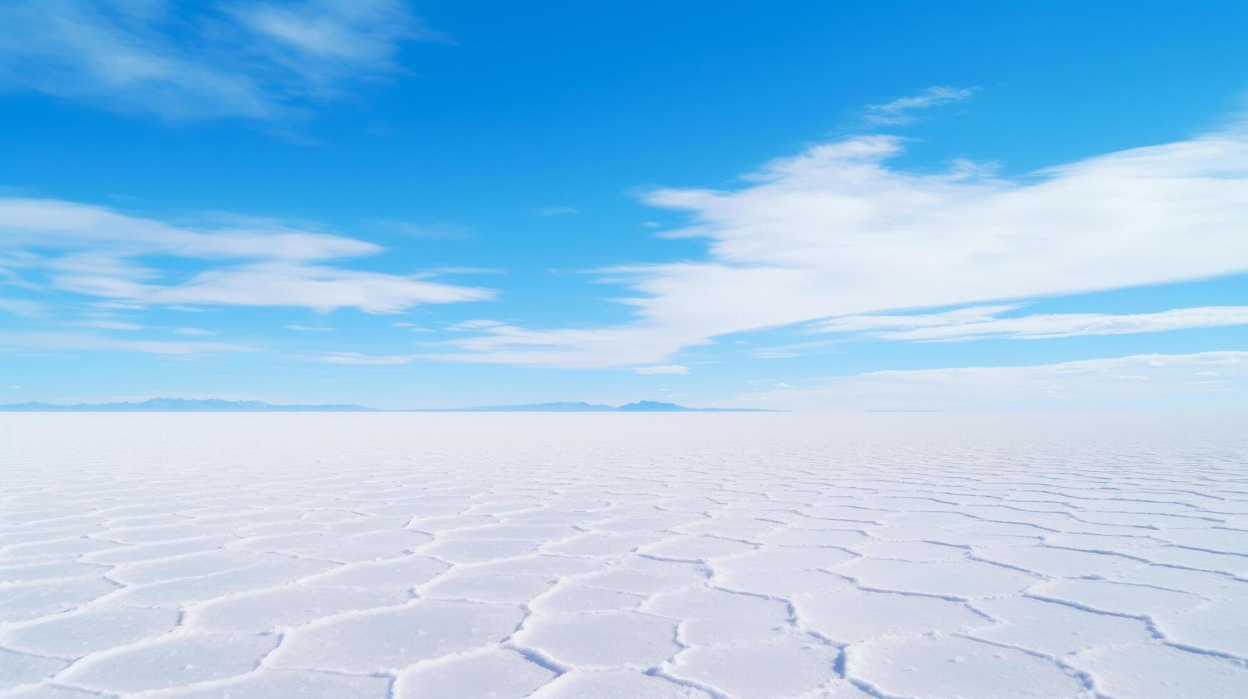 Serene winter landscape with frozen lake and mountains photo