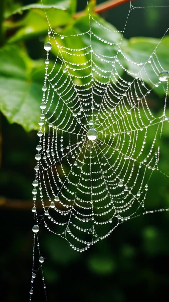 Intricate spider web with dew drops photo