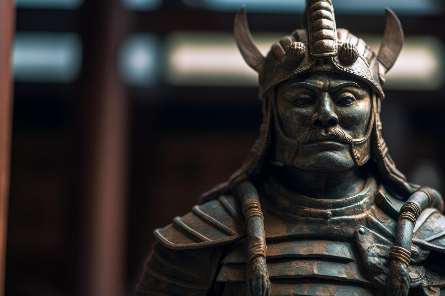 Imposing bronze warrior statue with horned helmet photo