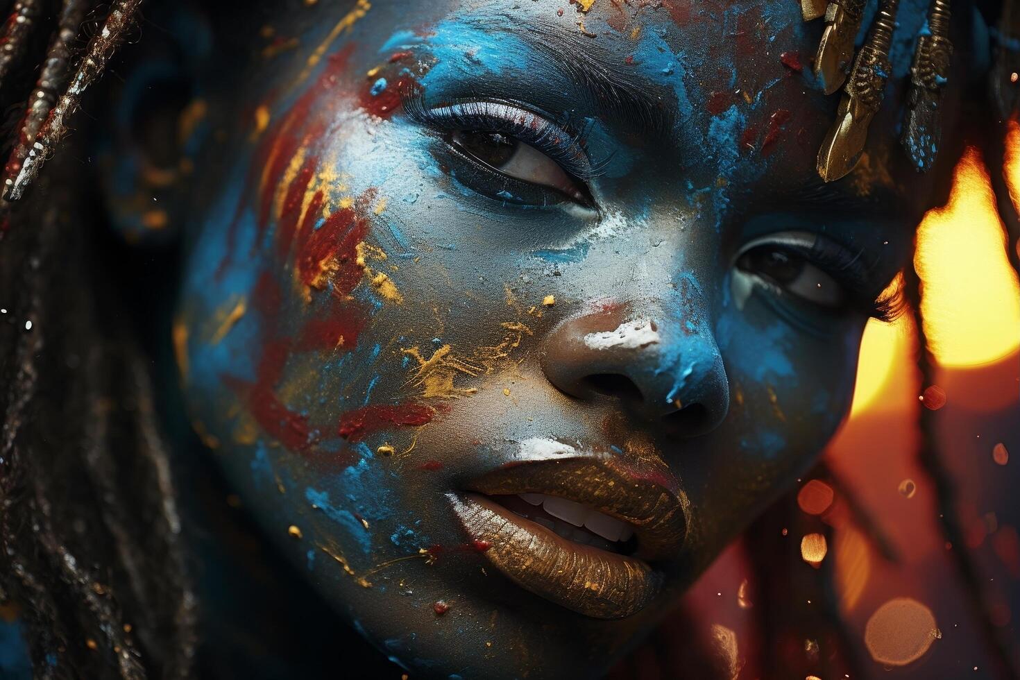 Vibrant face art with bold colors and textures photo