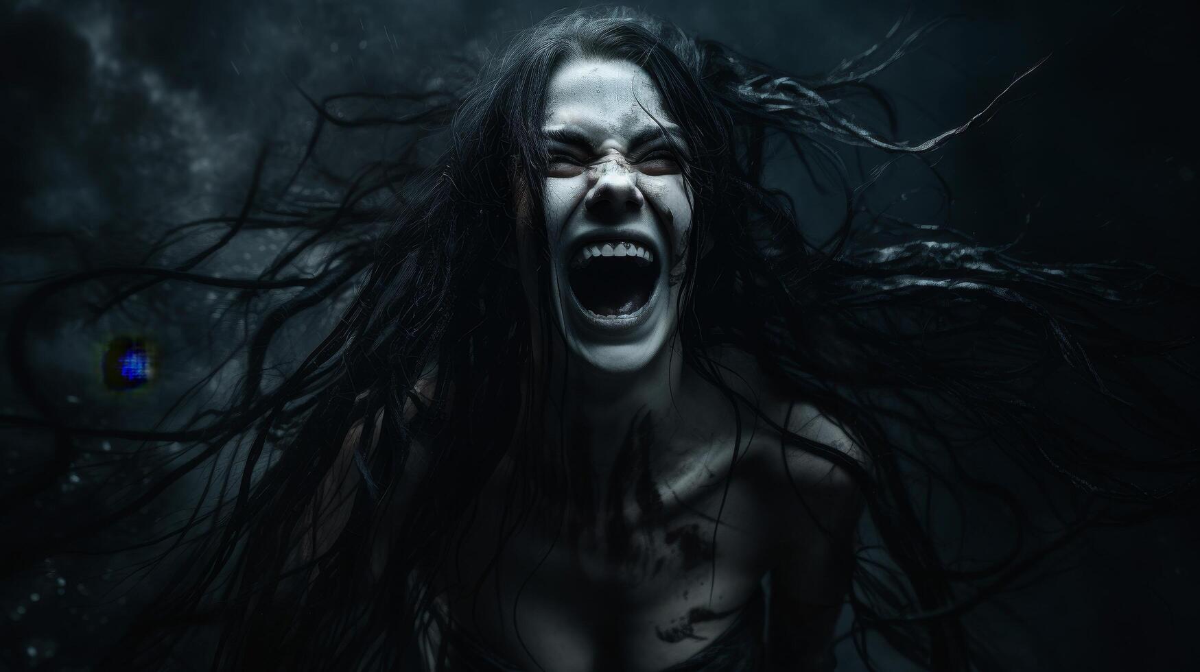 Intense expression of fear and anguish photo