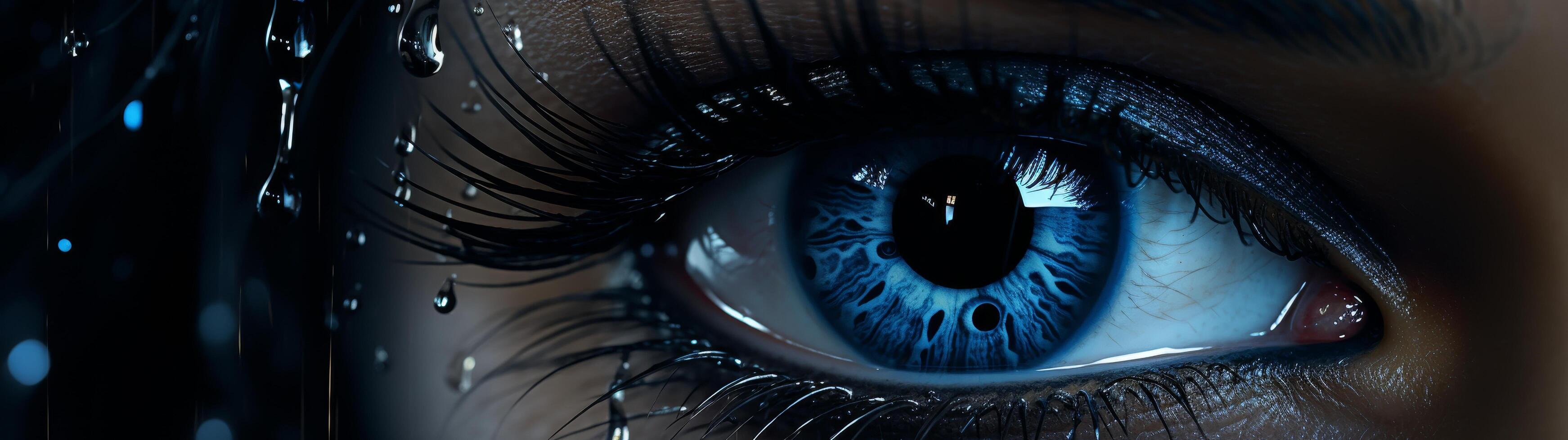 Closeup of a captivating blue human eye photo