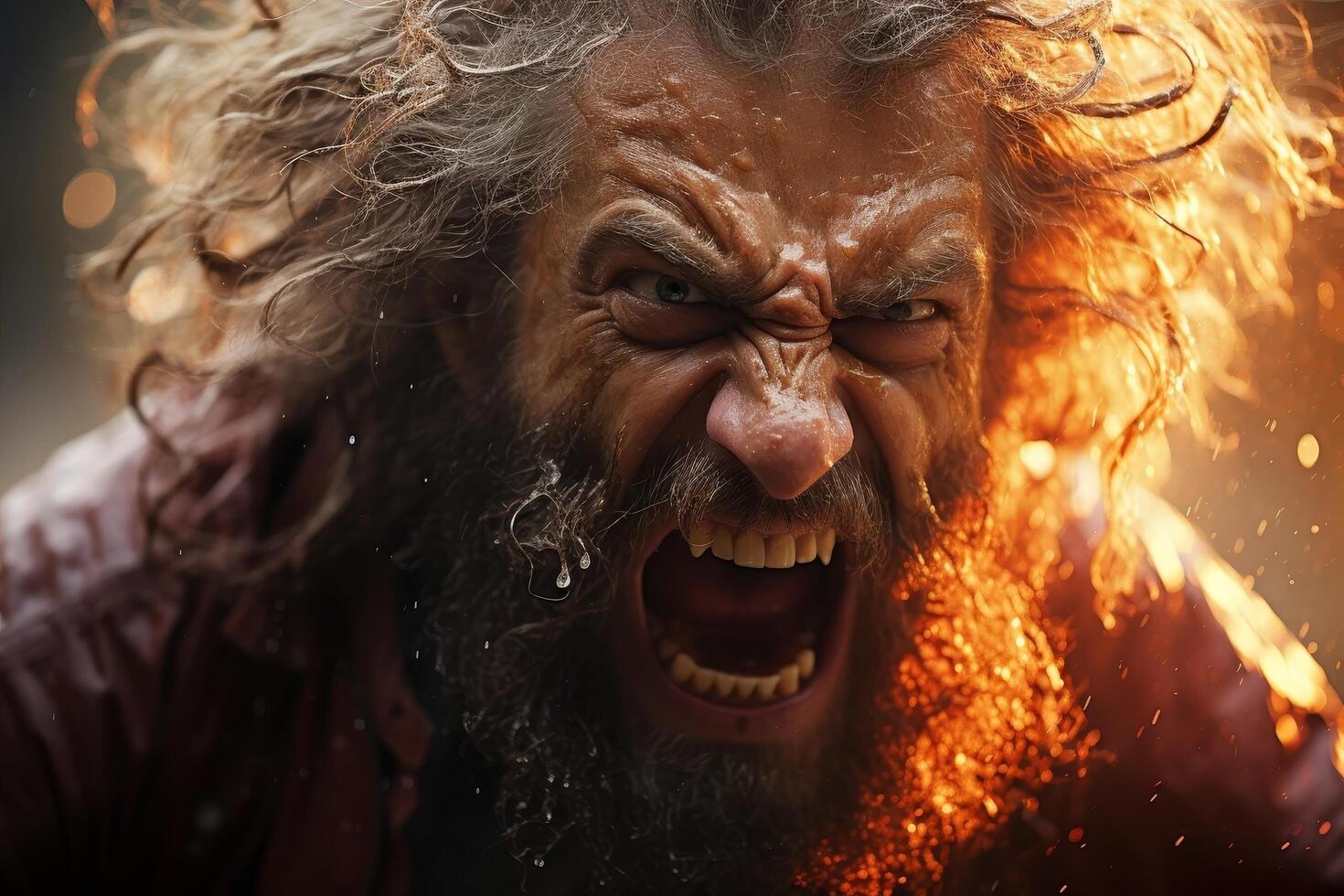 Angry bearded man with intense expression photo
