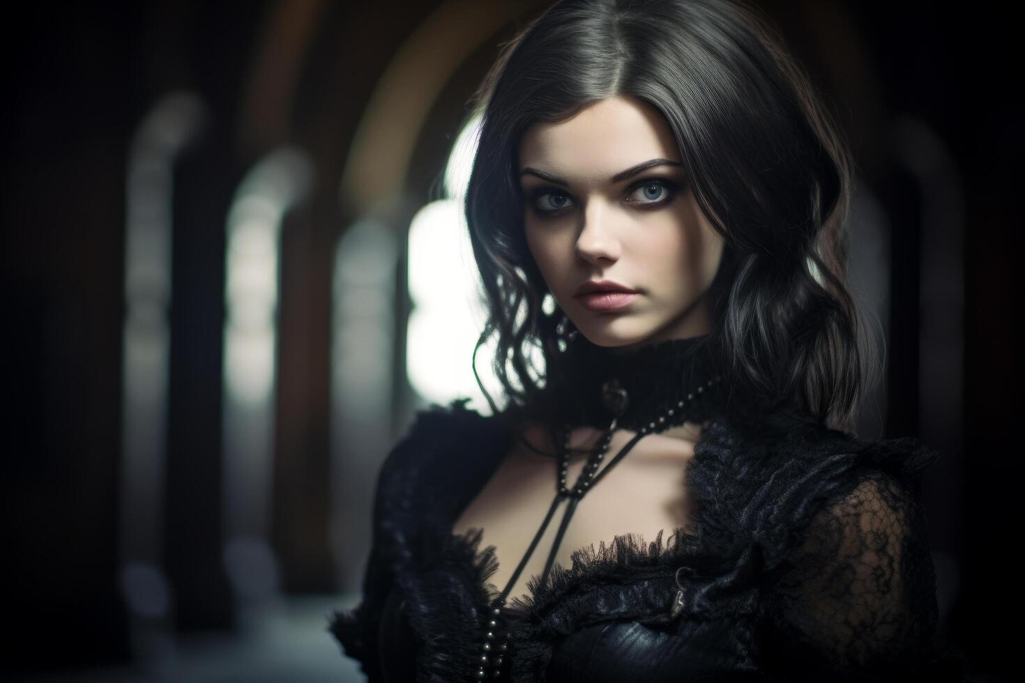 Mysterious woman in dark attire photo