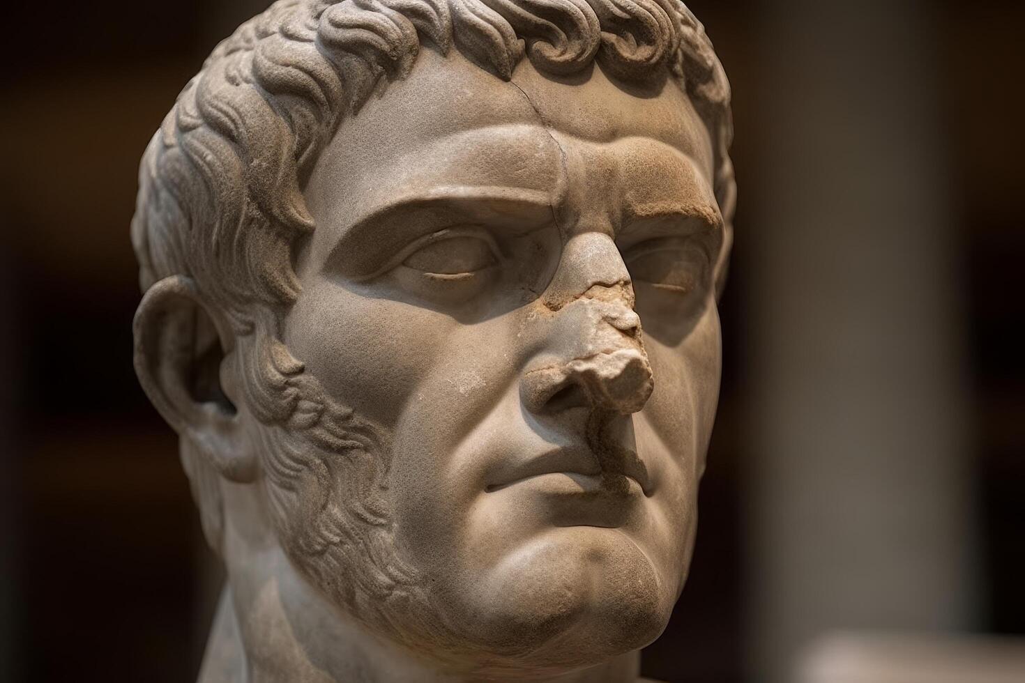 Close up of an ancient stone sculpture head photo