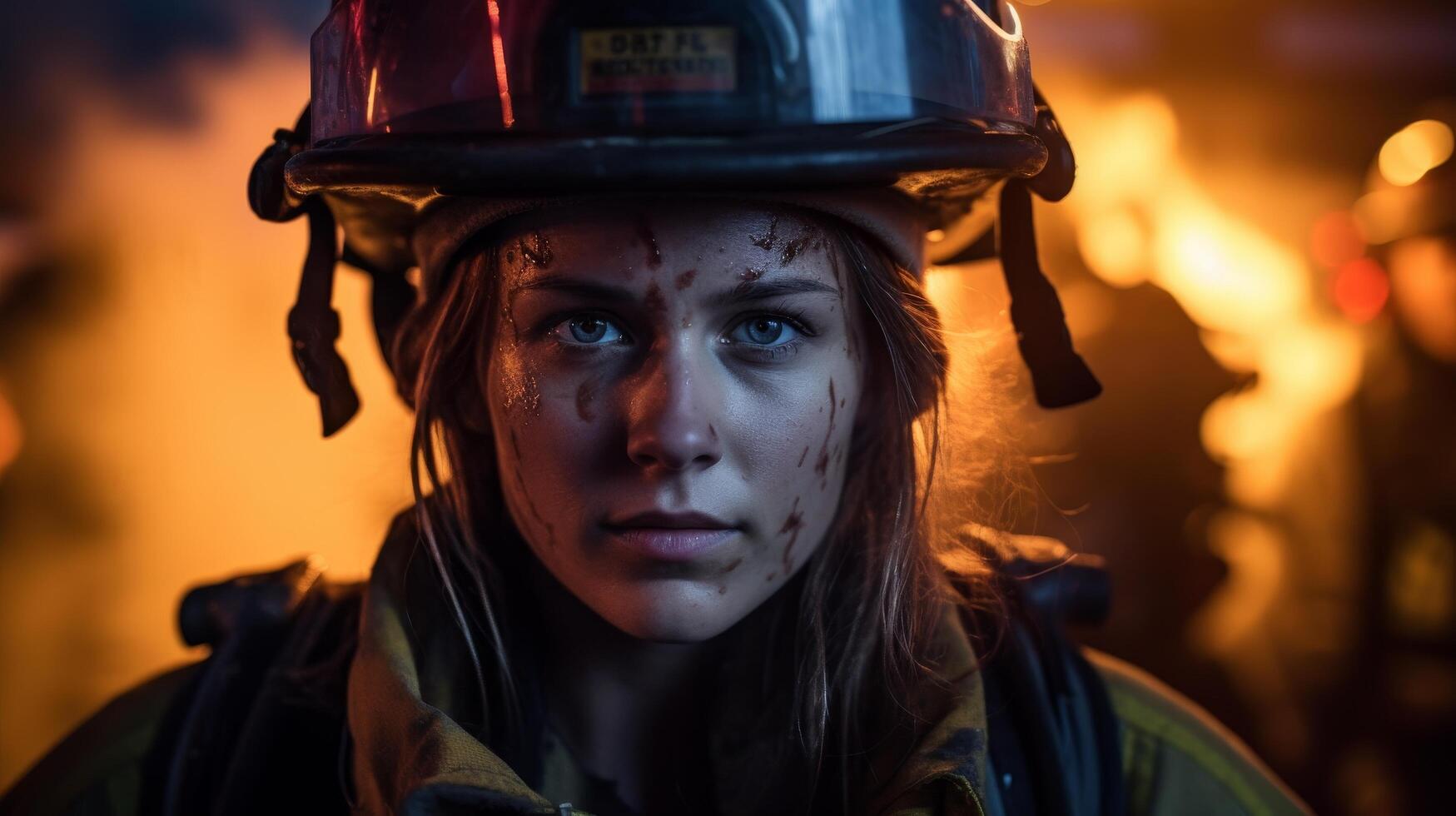 Determined firefighter in action photo