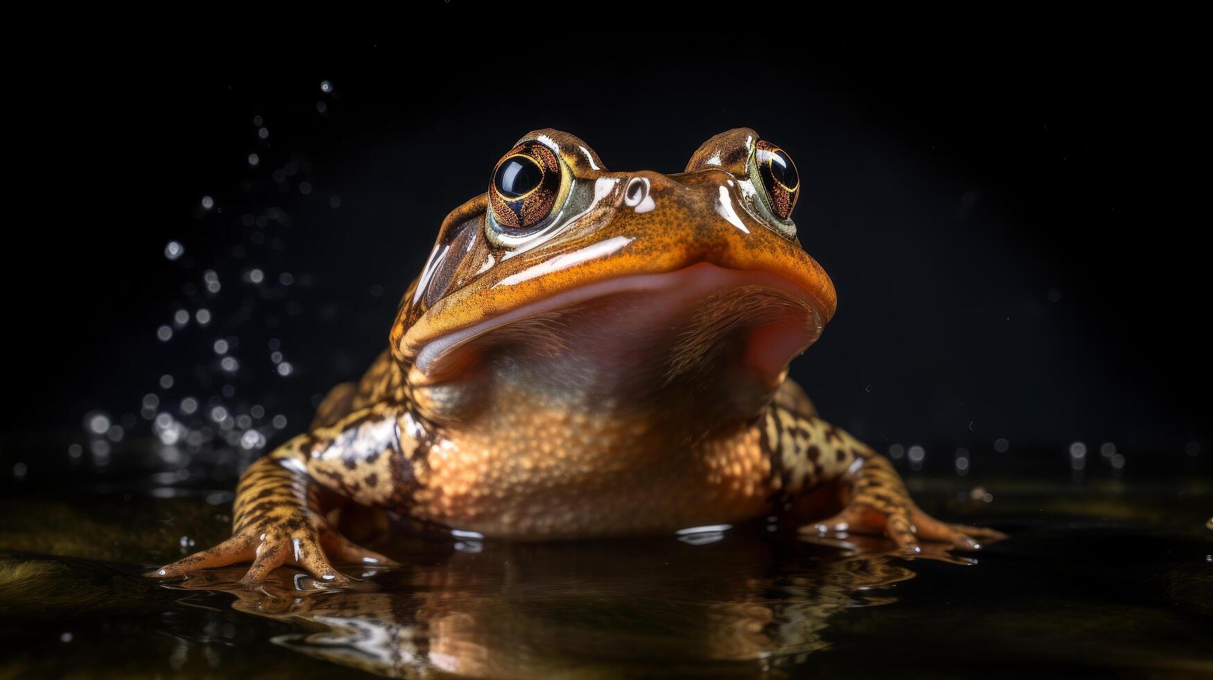close up of a curious frog in water photo