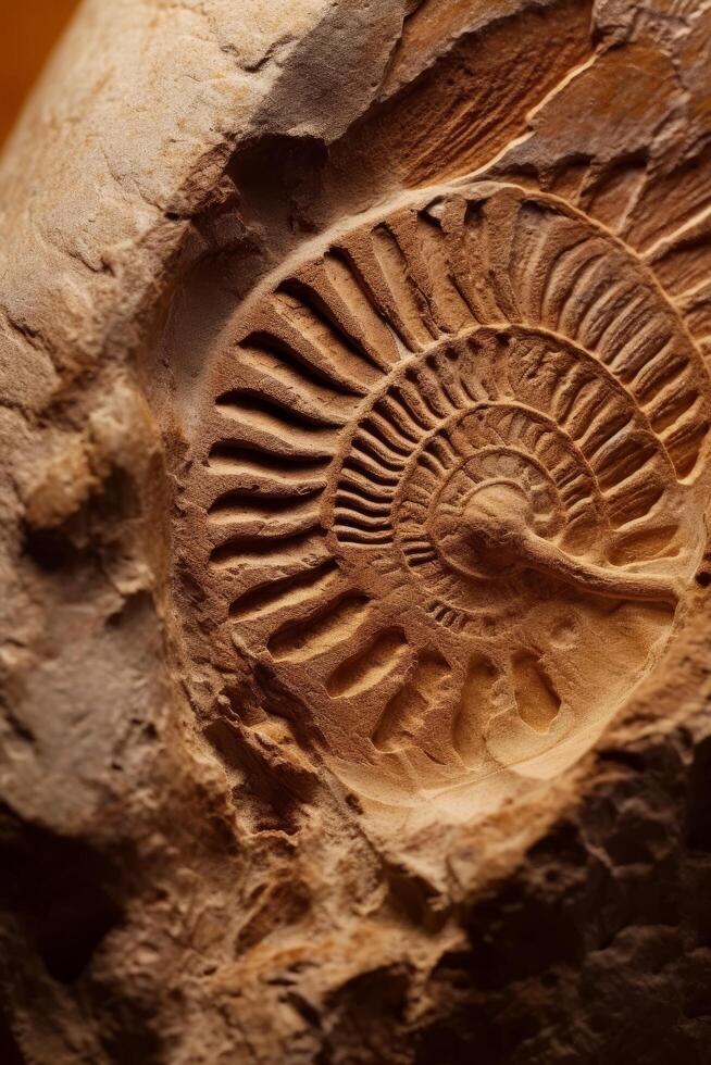 Intricate carved pattern on ancient stone photo