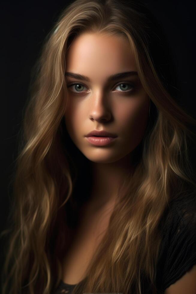 Captivating blonde woman with intense gaze photo