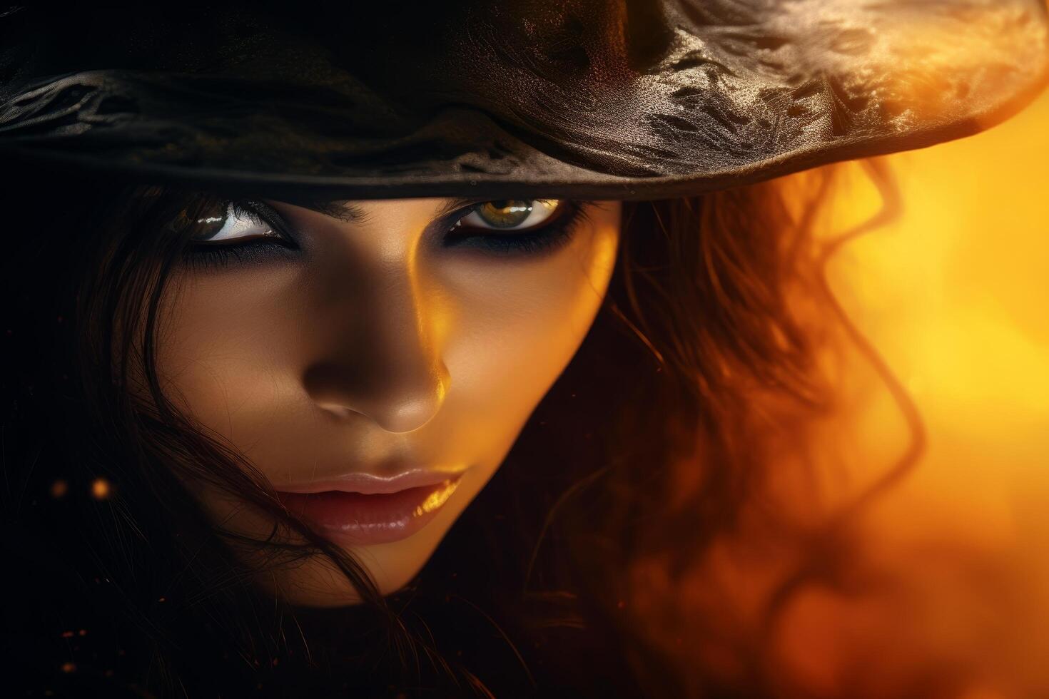 Mysterious woman in black hat photo