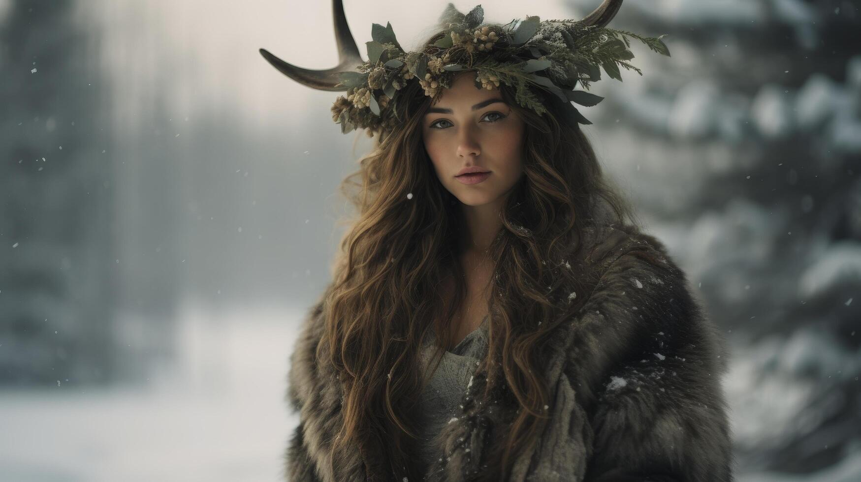 winter forest goddess in snowy landscape photo