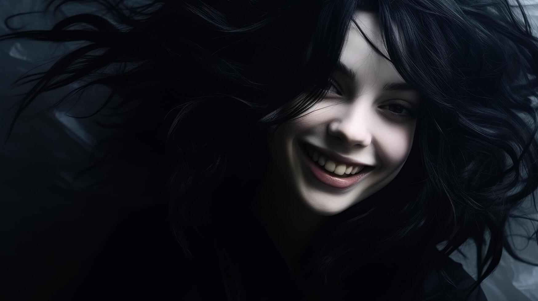 smiling woman with dark hair photo