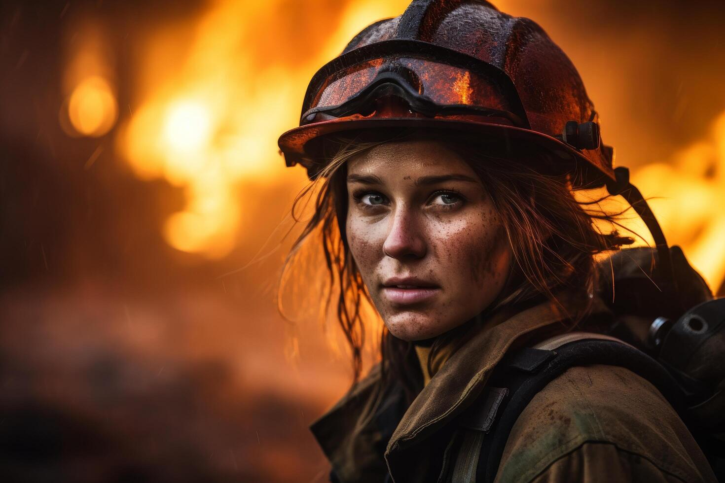 Determined firefighter in action photo