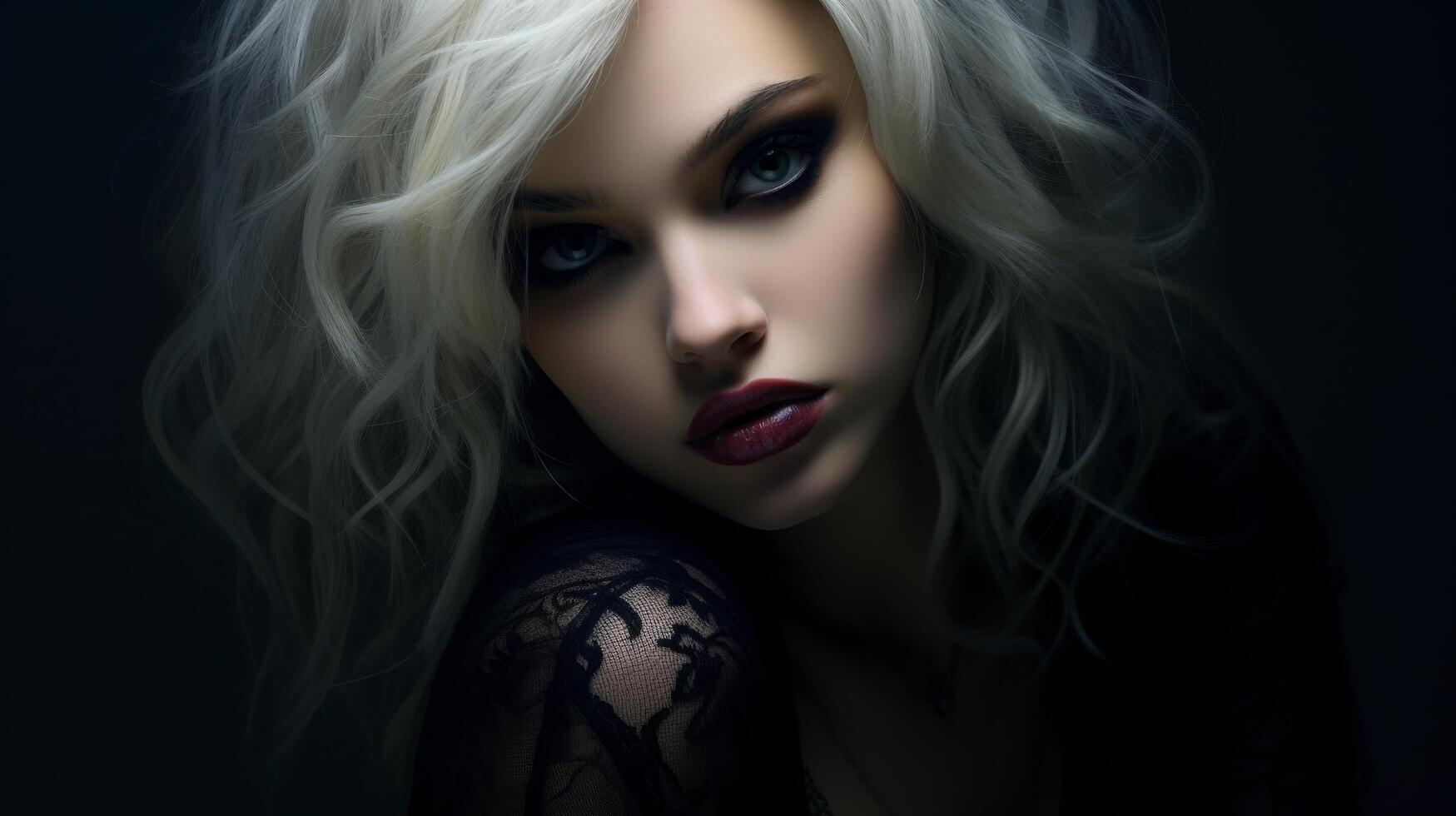 Dramatic portrait of a mysterious woman with striking features photo