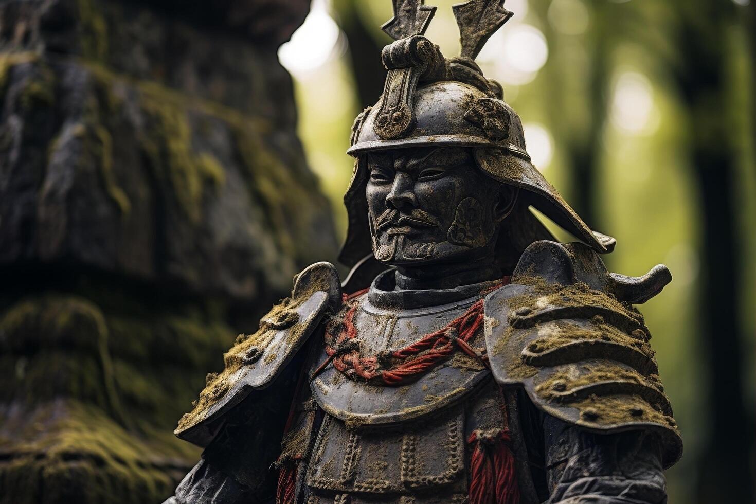 Ancient warrior statue in a forest photo