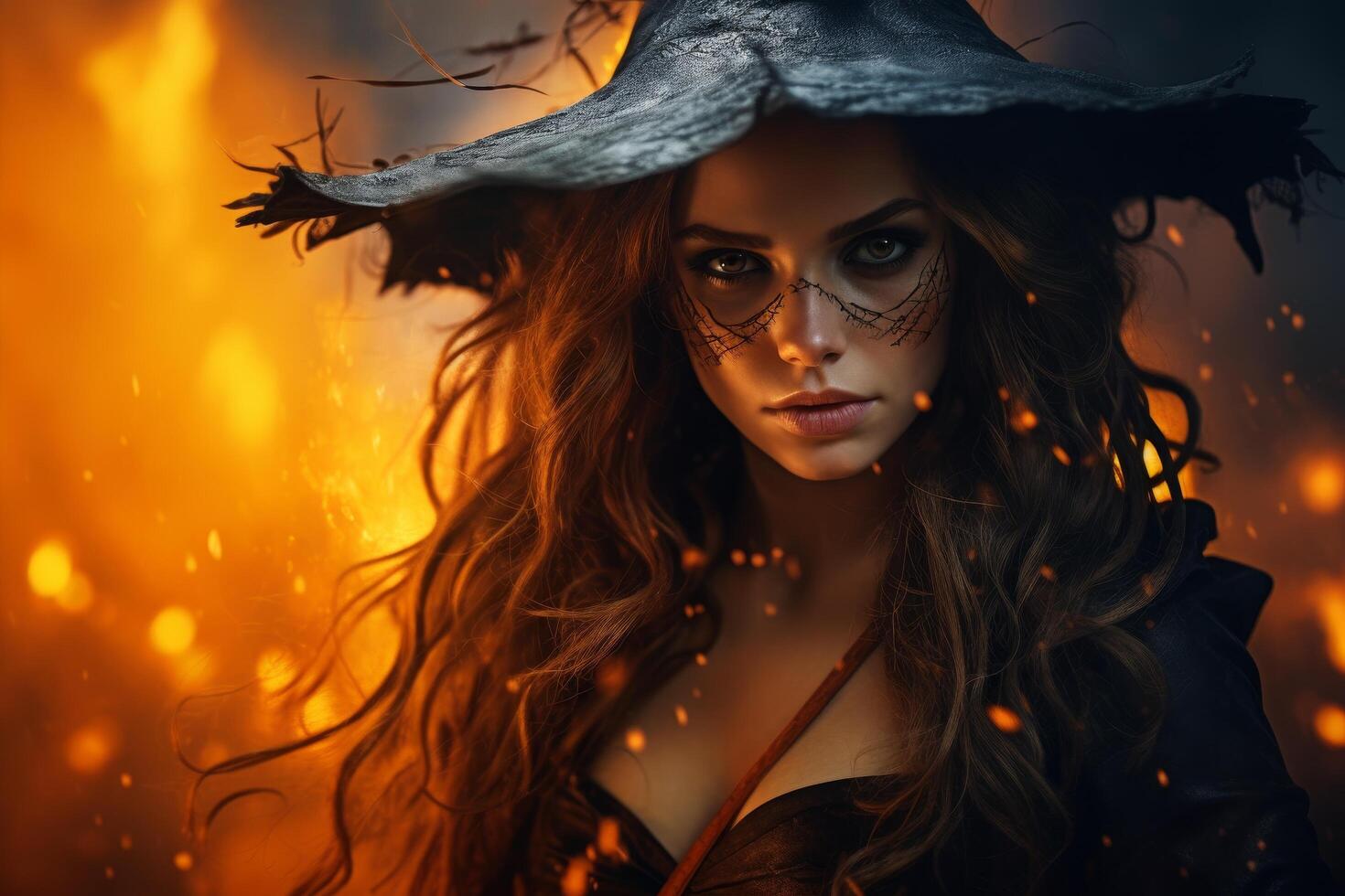 Mysterious witch in the dark forest photo