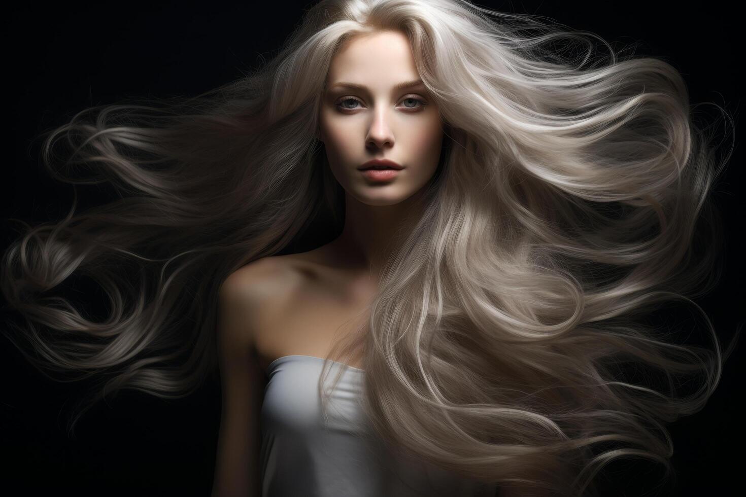 Stunning blonde woman with flowing hair photo