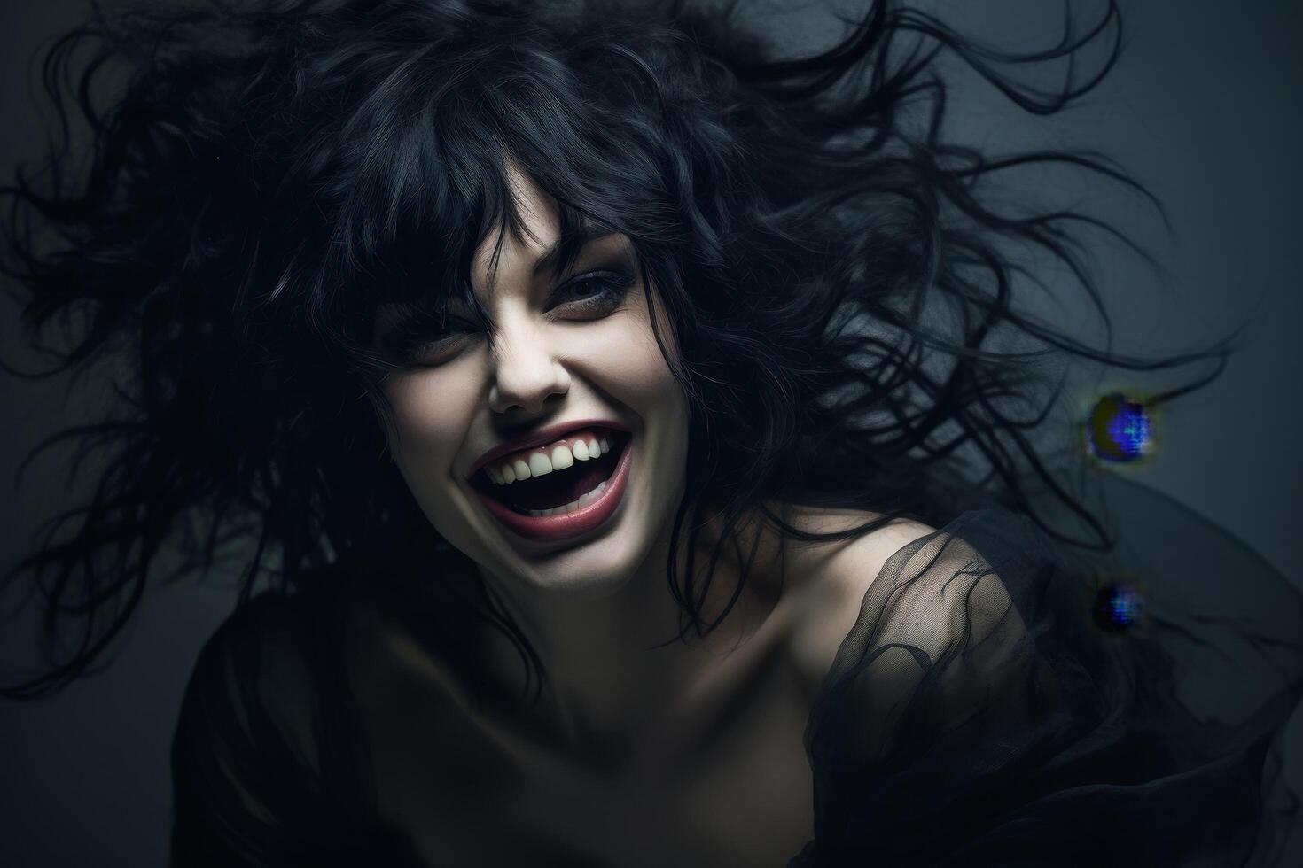 Captivating woman with flowing dark hair photo
