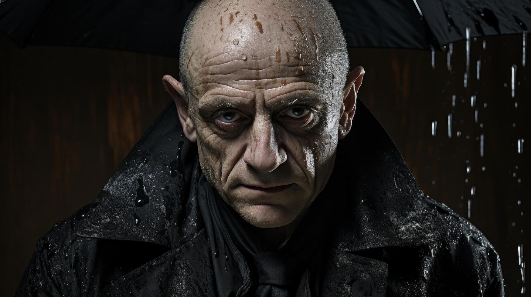 Intense and weathered face of a mysterious character photo