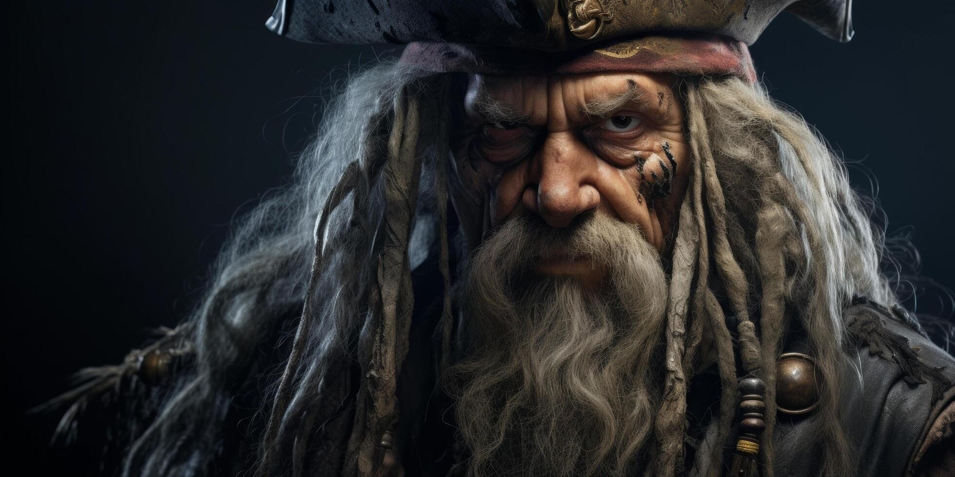 Mysterious old wizard with long gray beard and intense gaze photo