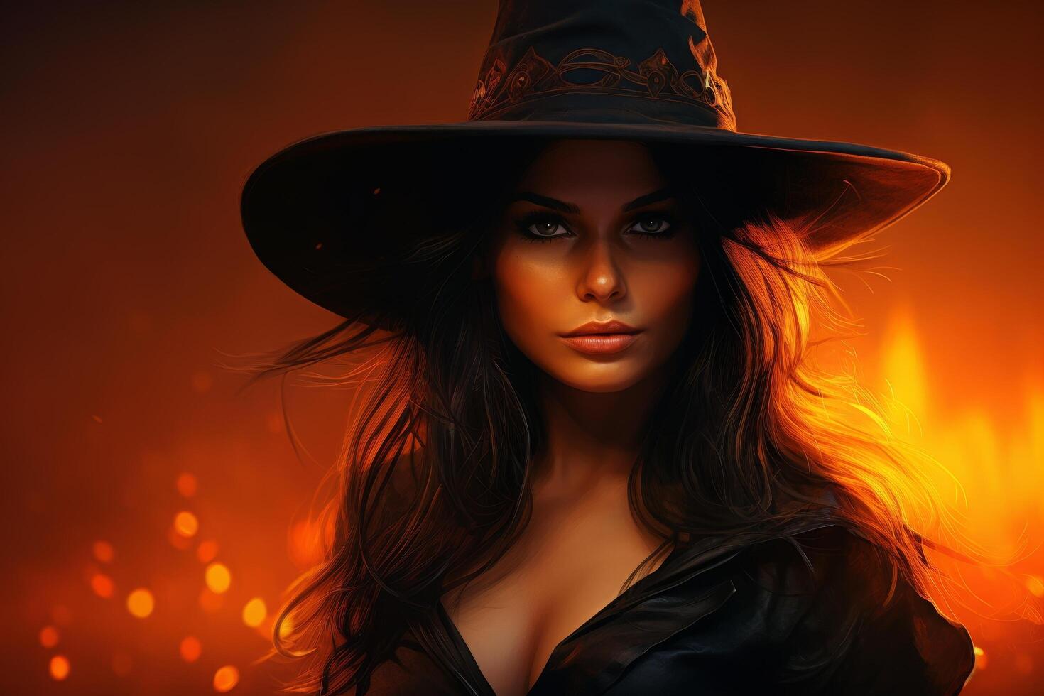 Mysterious and alluring witch in dark attire photo