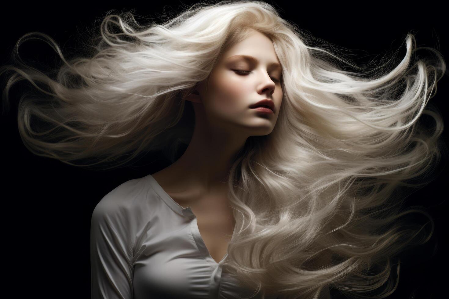 Flowing blonde hair in the wind photo