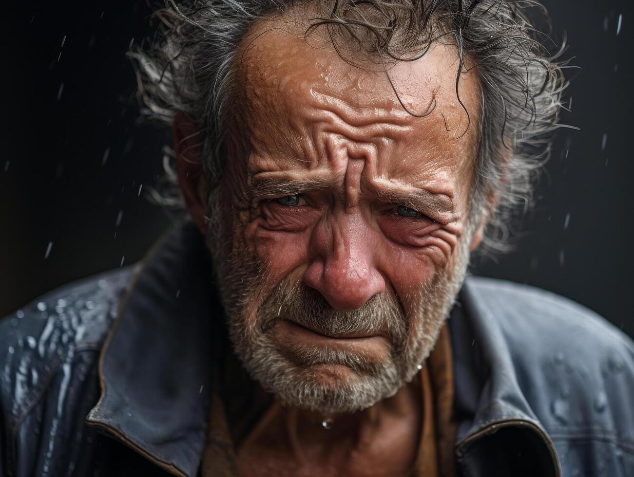 Weathered face of elderly man with intense expression photo