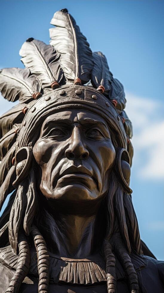 Detailed statue of indigenous tribal leader photo
