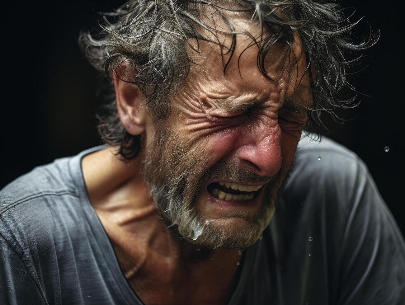 Intense expression of a bearded man photo