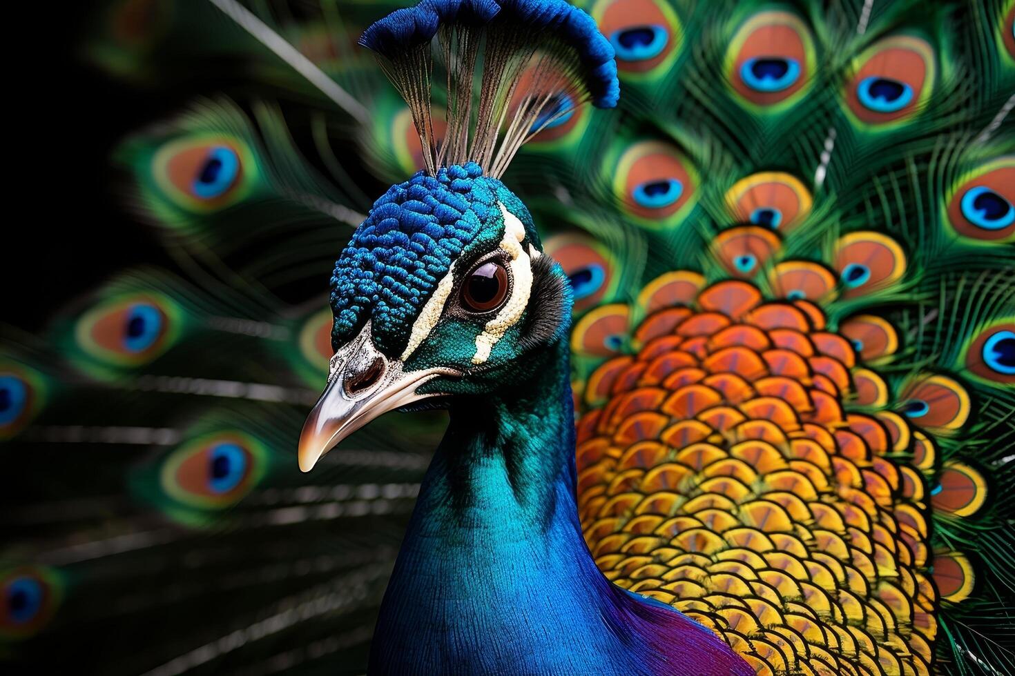 Vibrant peacock with colorful feathers photo