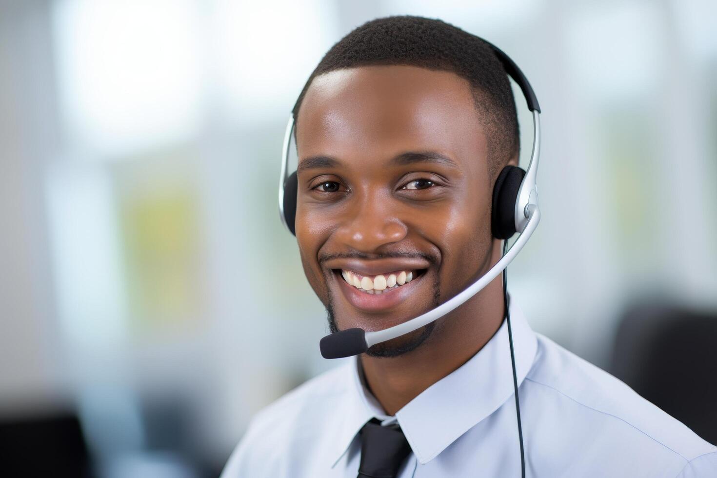 smiling customer service representative with headset photo