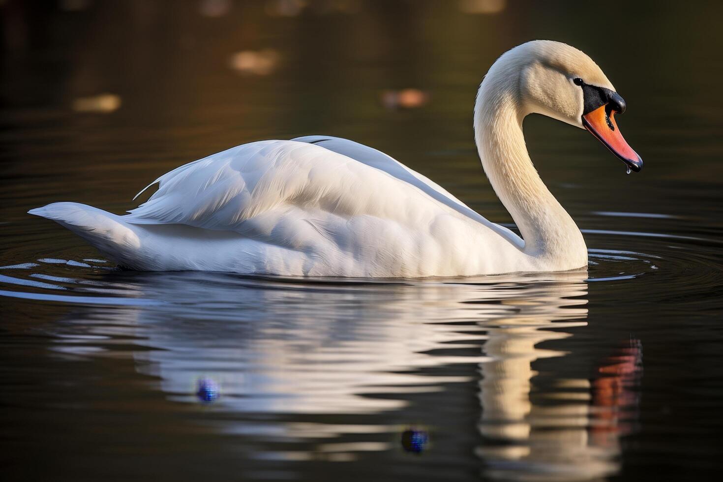 Elegant swan swimming on tranquil waters photo