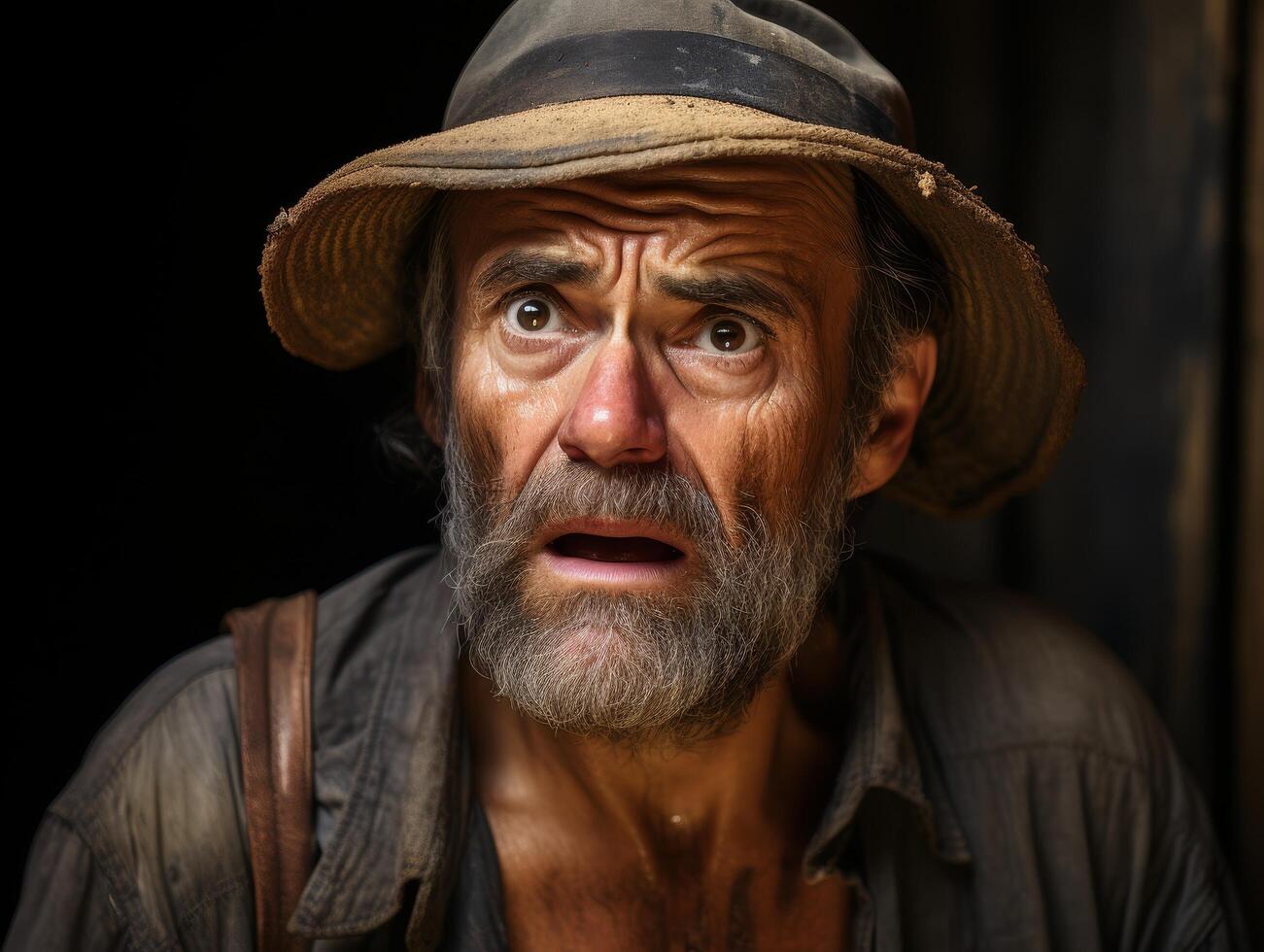 Rugged and weathered man with intense expression photo