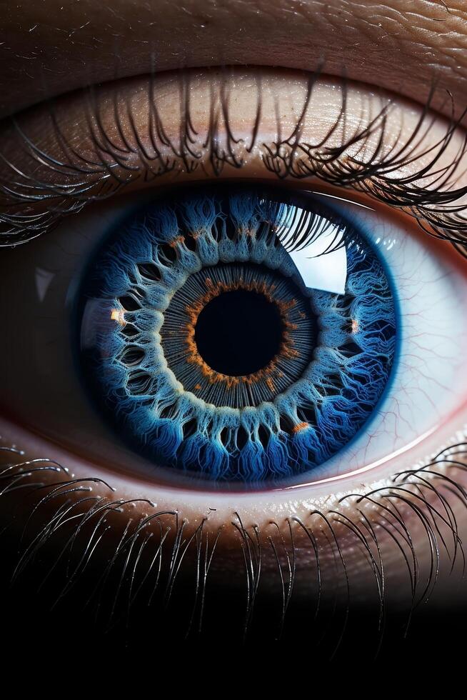 Detailed close up of a vibrant blue human eye photo