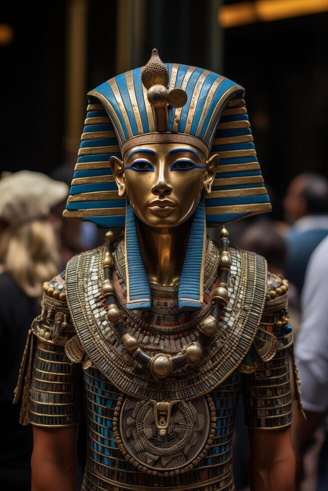 Ornate golden pharaoh statue with intricate details photo