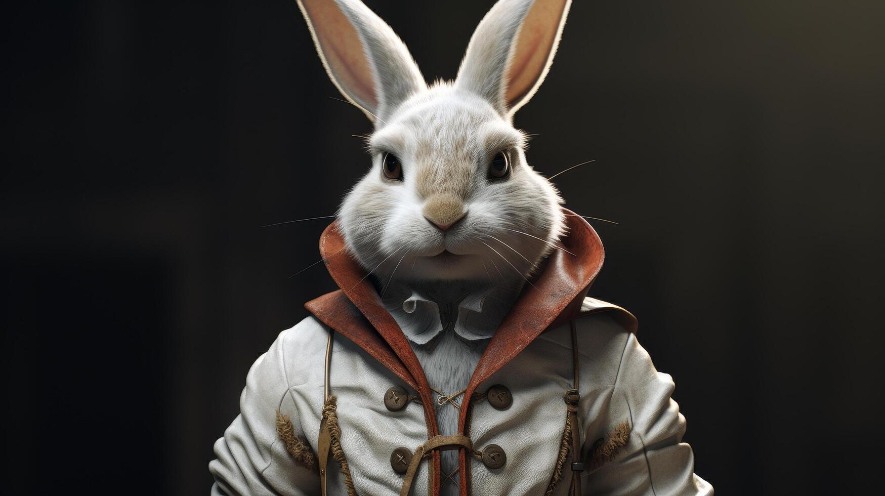 Dressed up rabbit in a trench coat photo