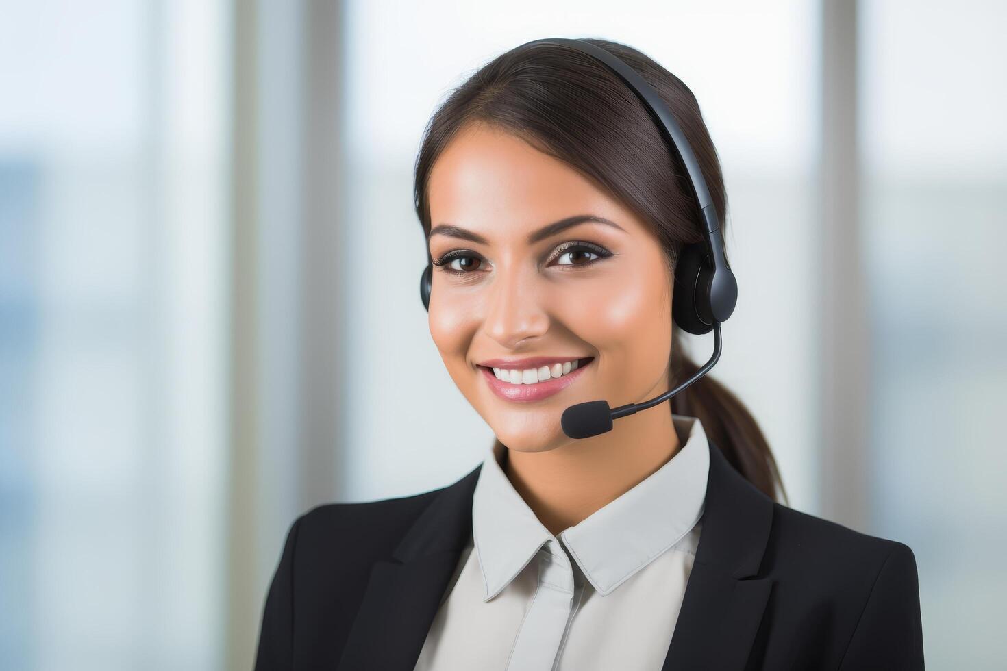 smiling customer service representative with headset photo
