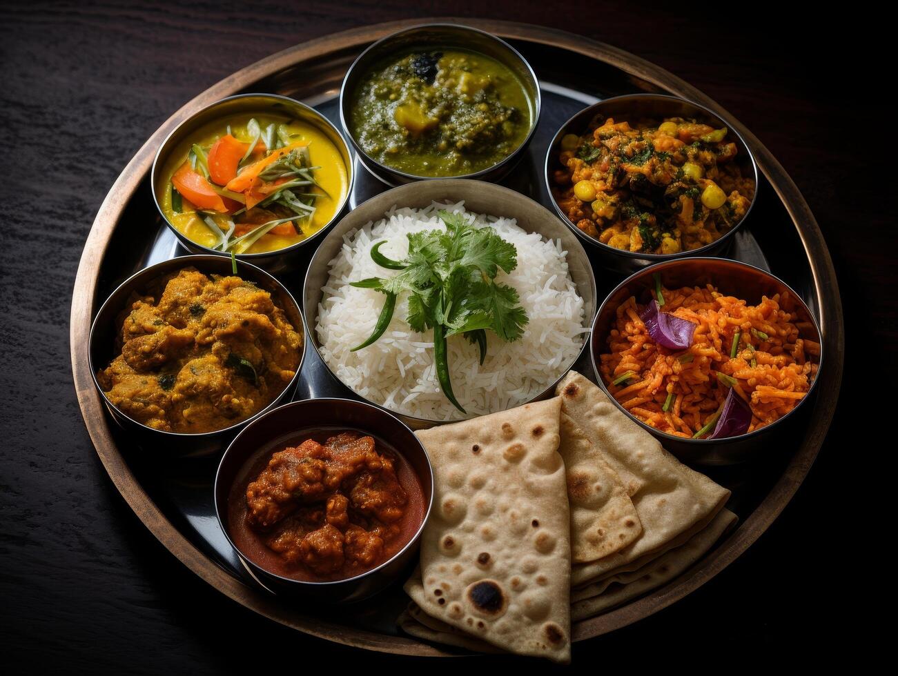 Assortment of traditional indian dishes photo
