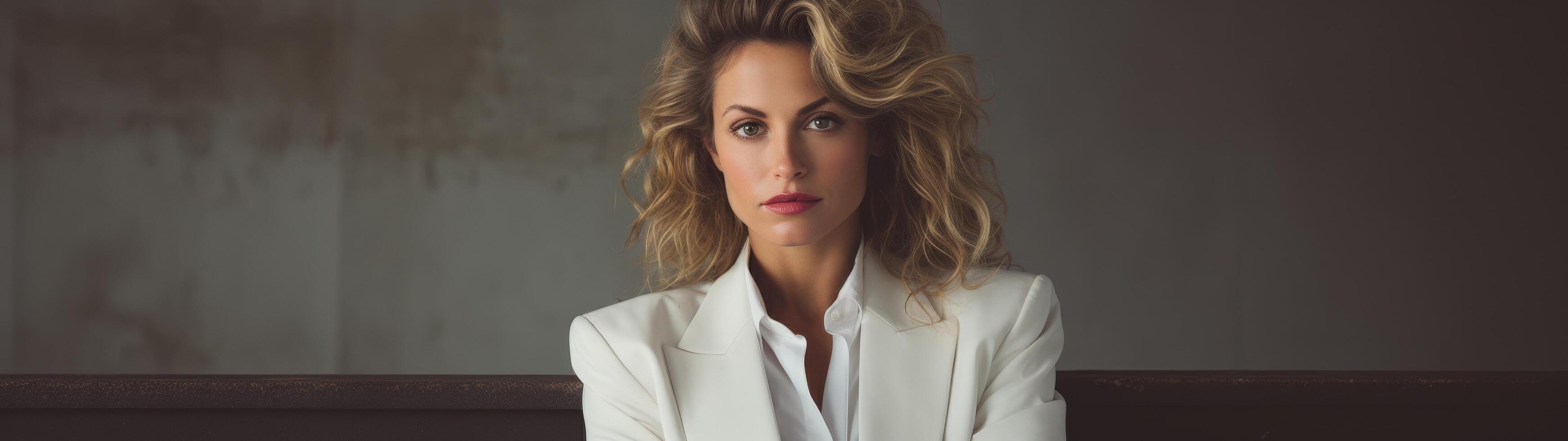 Confident woman in white blazer photo