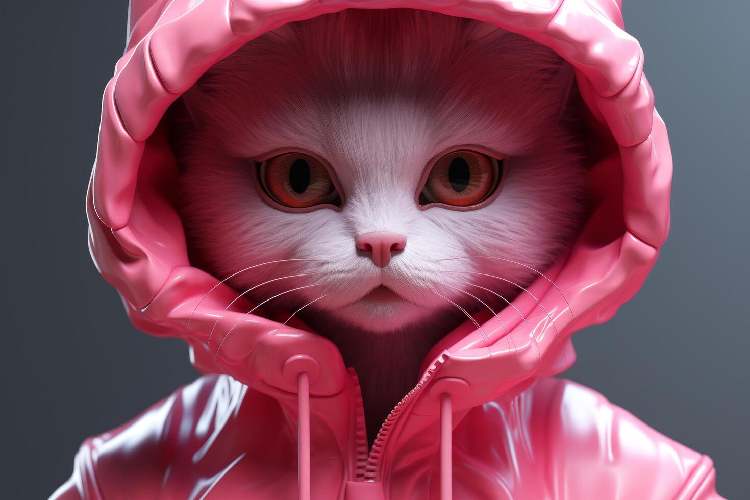 Adorable cat in pink raincoat photo