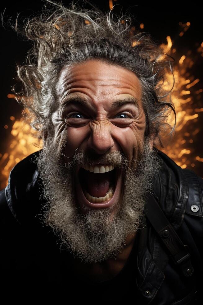 Intense expression of a bearded man photo