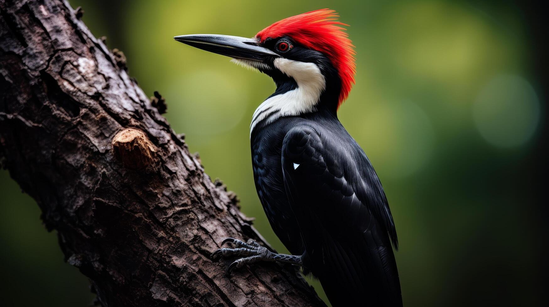 Vibrant woodpecker perched on tree trunk photo