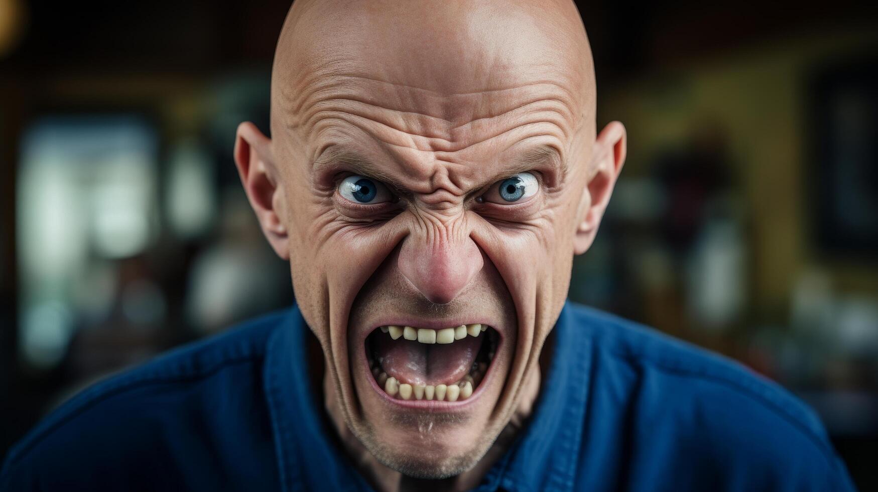 Angry bald man with intense facial expression photo