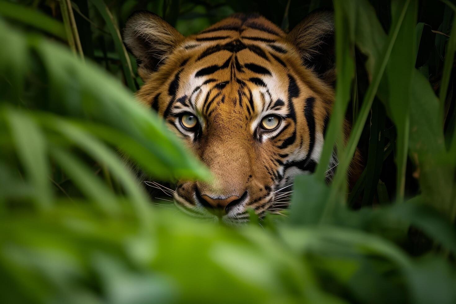close up of a tiger in the jungle photo